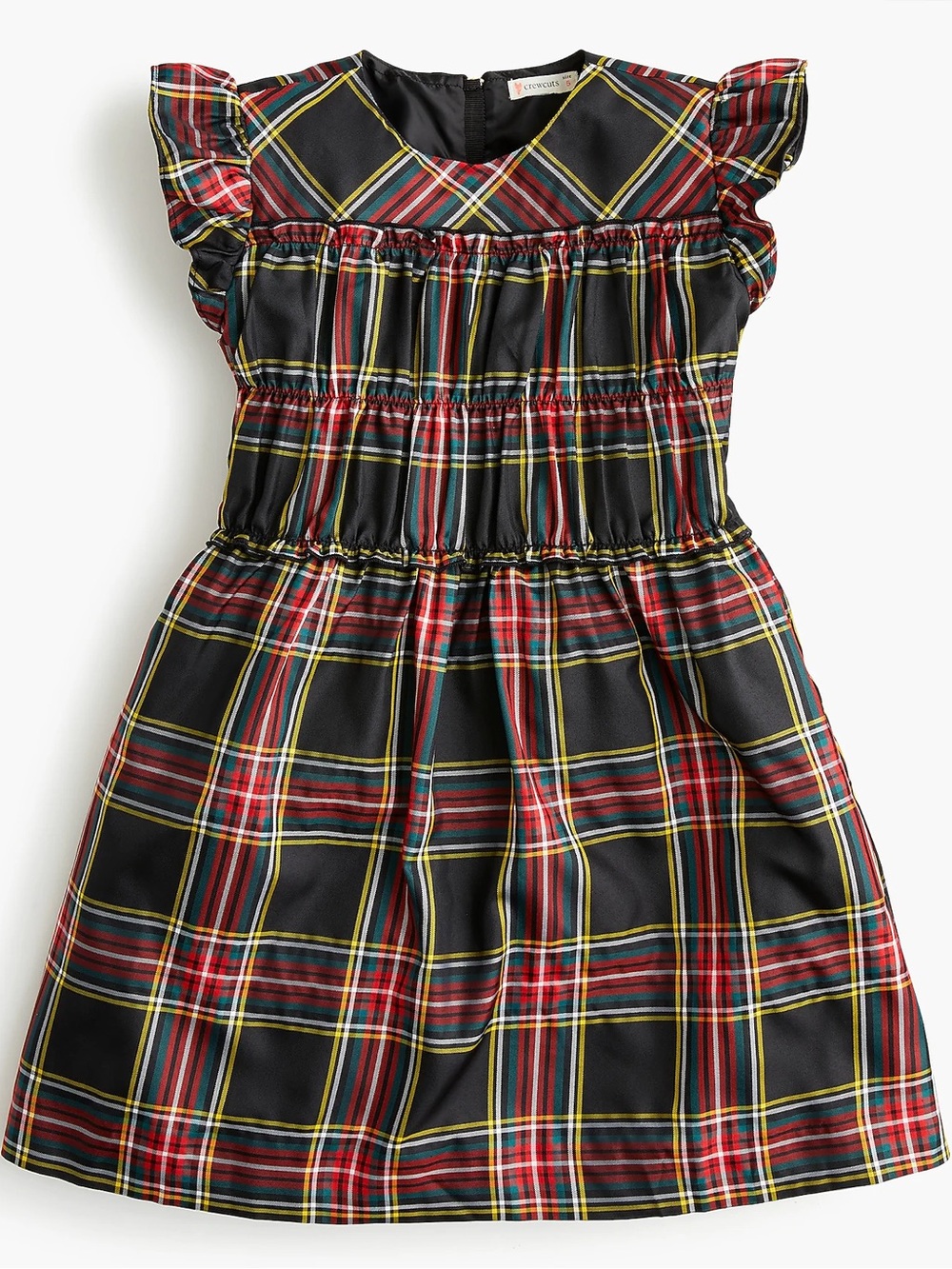 Crewcuts Black Red Plaid Smocked Dress with Yellow Trim Girls Christmas Holiday